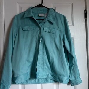 Alfred Dunner Teal Embroidered Jean Jacket